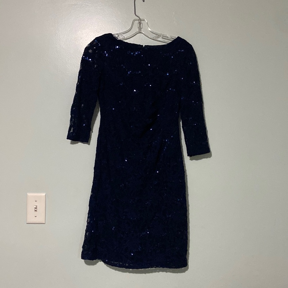 Jessica Howard Navy Blue Sequined Dress (Size 4P)
